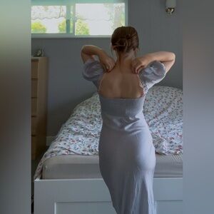 Rumored baby blue  Puff-Sleeve Maxi  Dress